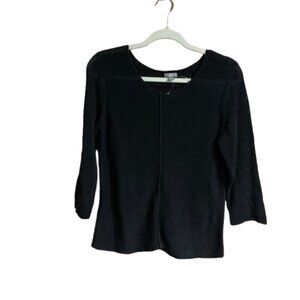 J. Jill Black Small Women's Semi-Sheer Textured Pullover 3/4 Sleeve Blouse EUC